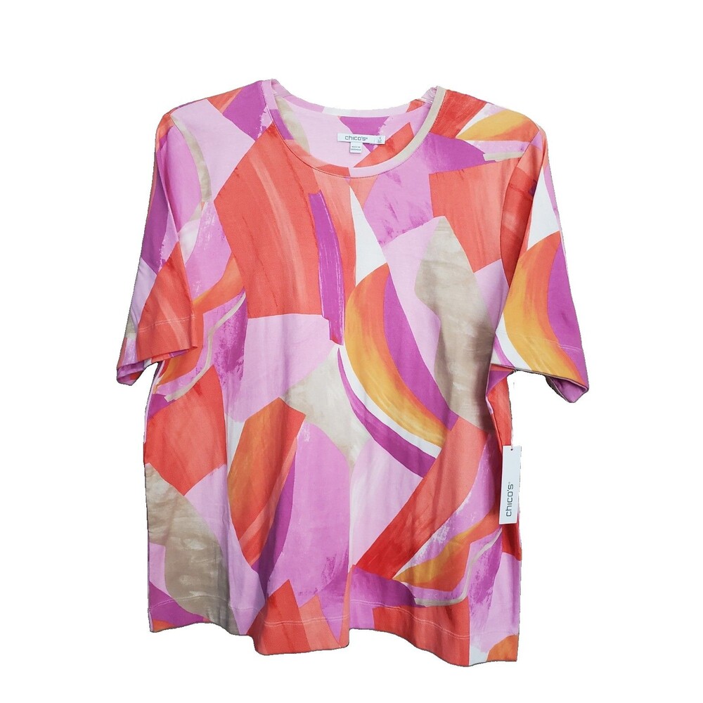 Chico's Pima Cotton Abstract Everyday Short Sleeve T-Shirt 4 (XXL) NWT FLAW